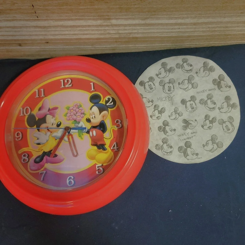 Disney Mickey Minnie Mouse Wall Clock Red Plastic Round Tested Working
